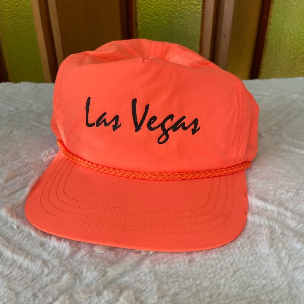 Vintage Vegas Trucker Hat Safety Orange Neon Adjustable